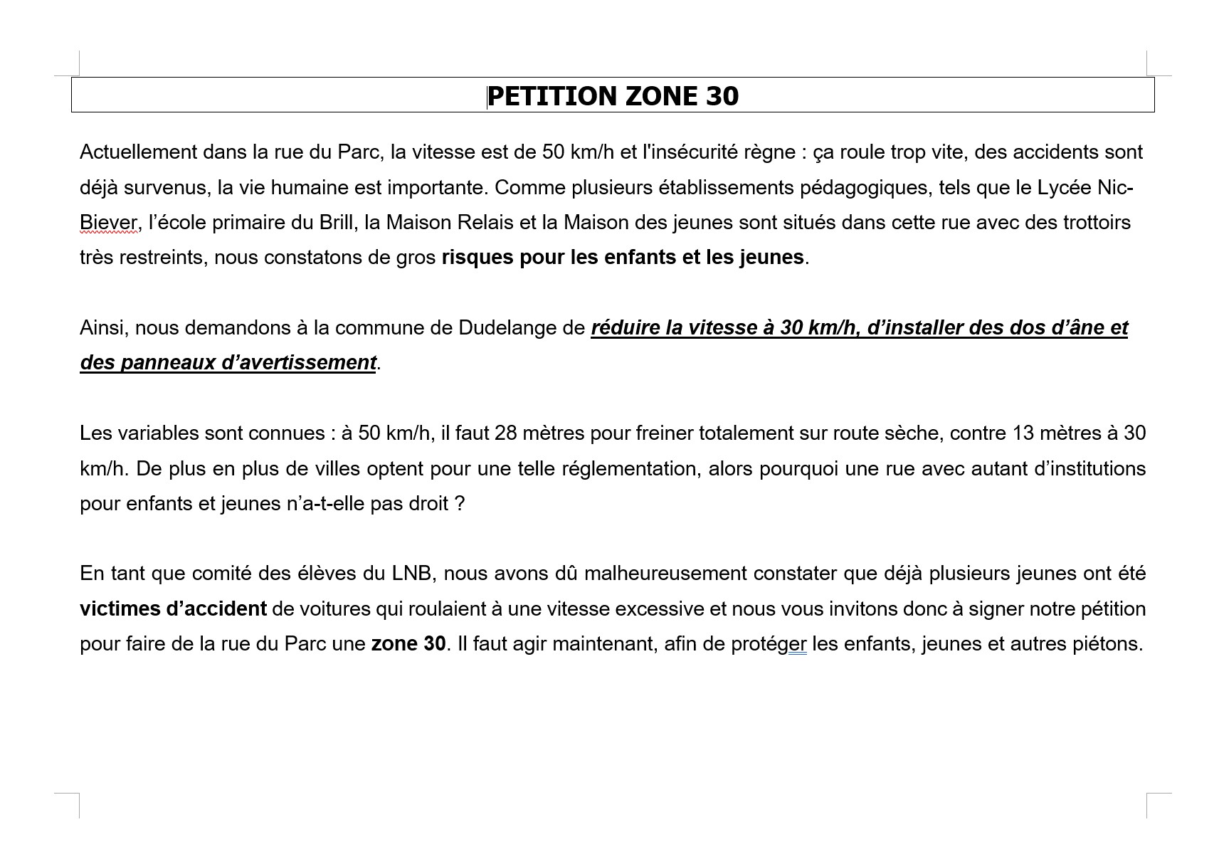 Petition für mehr Verkehrssicherheit